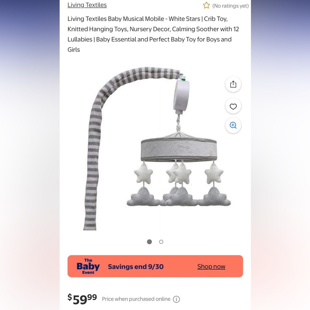 Gray and White Nursery Mobile with Stars and Clouds